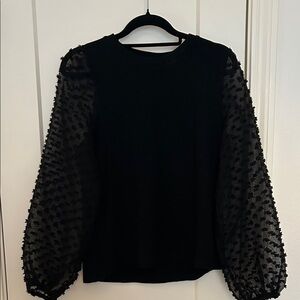 Anthropologie Maeve Black Top with Sheer Sleeves